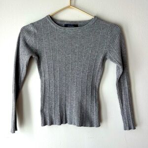 Primark 3/4 sleeve ribbed knit grey neutral cropped casual shirt women’s small